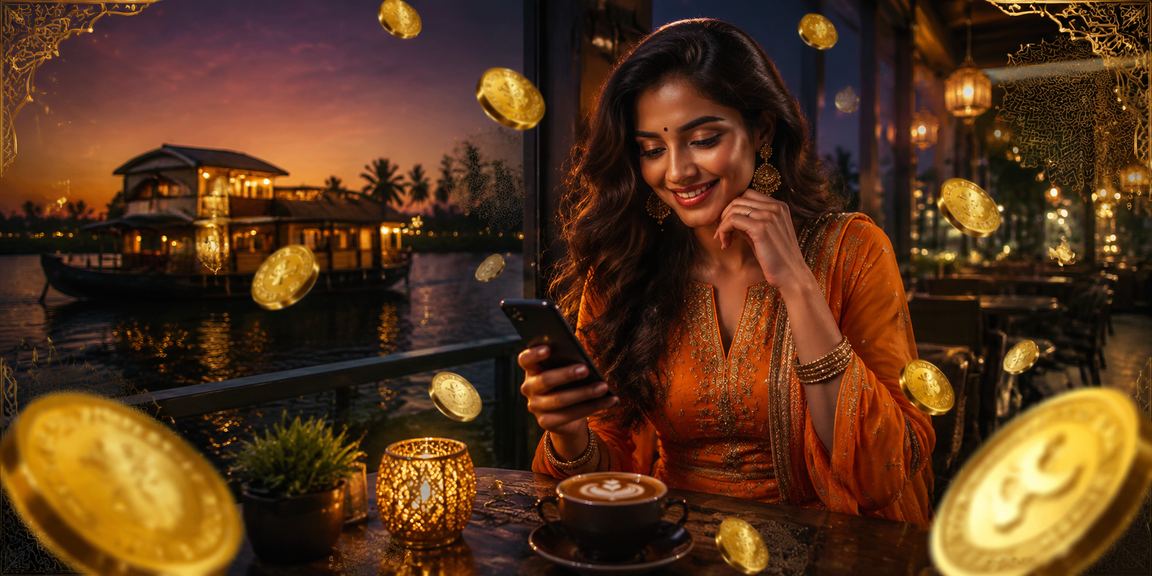 Kerala backwaters showing mobile casino gaming on a handheld device